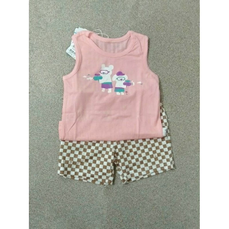 - Bộ mix Moimoln áo hồng quần caro nâu