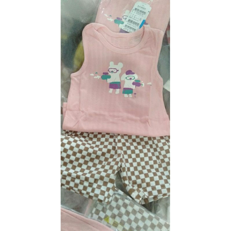 - Bộ mix Moimoln áo hồng quần caro nâu