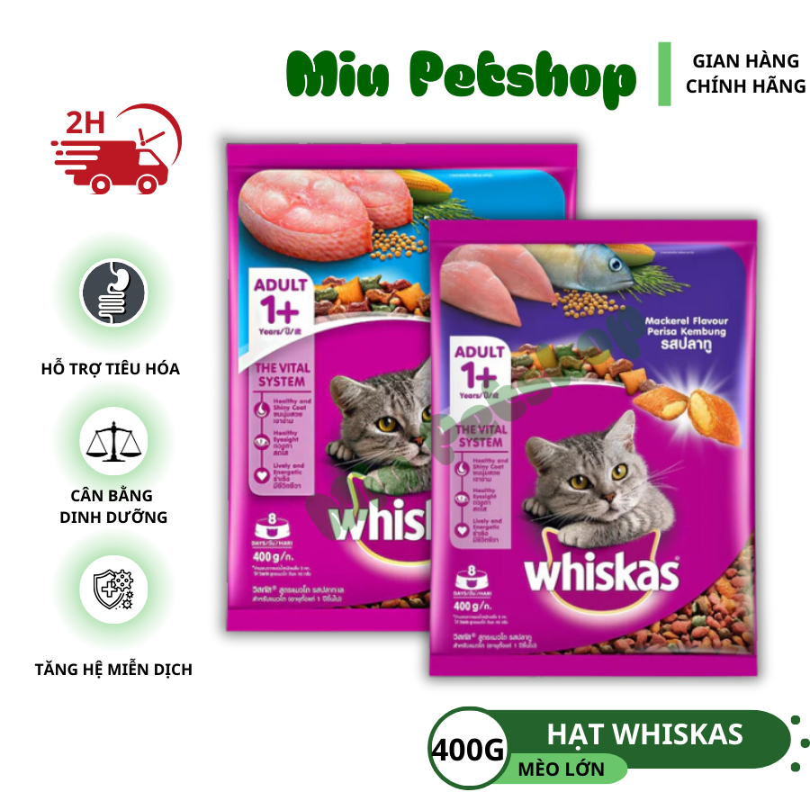 Hạt cho mèo Whiskas dành cho mèo lớn (Túi 400gr) Hạt thức ăn cho mèo