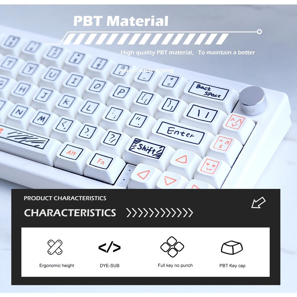 Keycap Water Color Pen Vẽ Bút Chì Anime - XDA - PBT Dyesub - 125 nút - Full box khay đựng