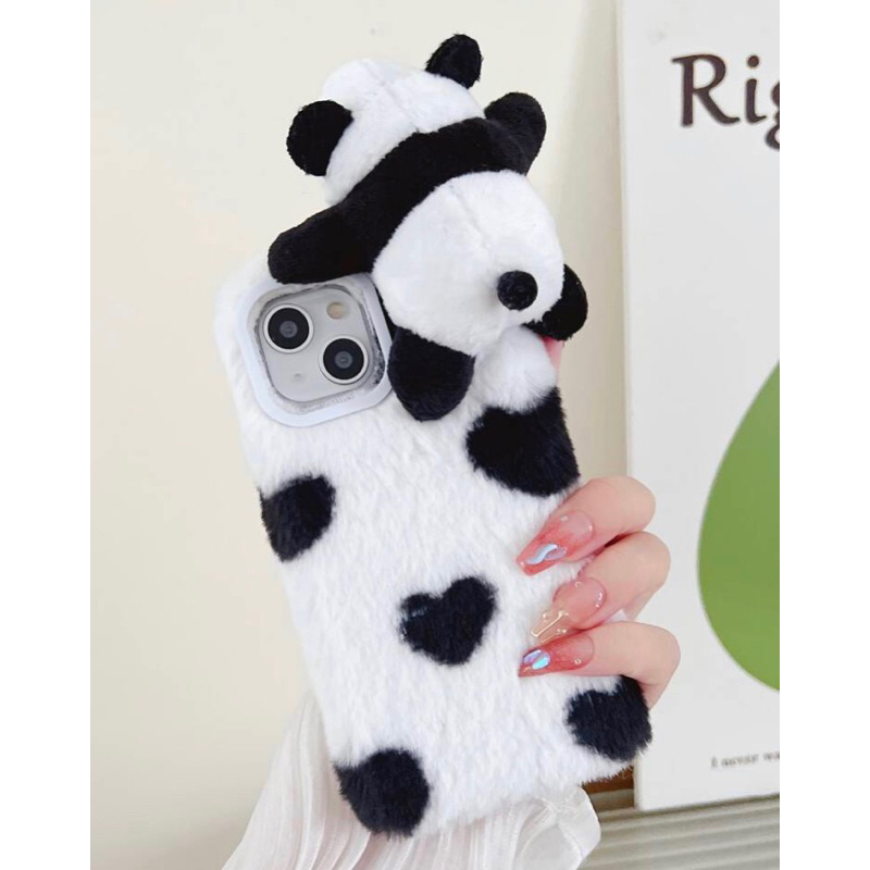 ✨Ốp lưng điện thoại iPhone kiểu dáng vải bông mềm gắn gấu panda dễ thương độc lạ✨