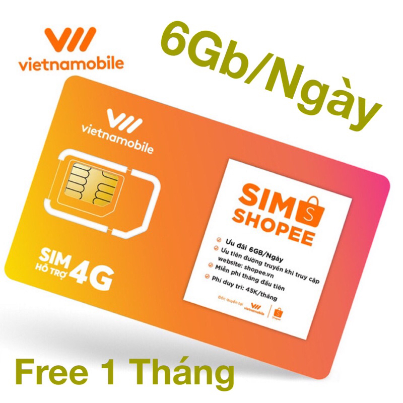 Sim 4G Vietnamobile Gói Cước Shopee 6Gb/Ngày