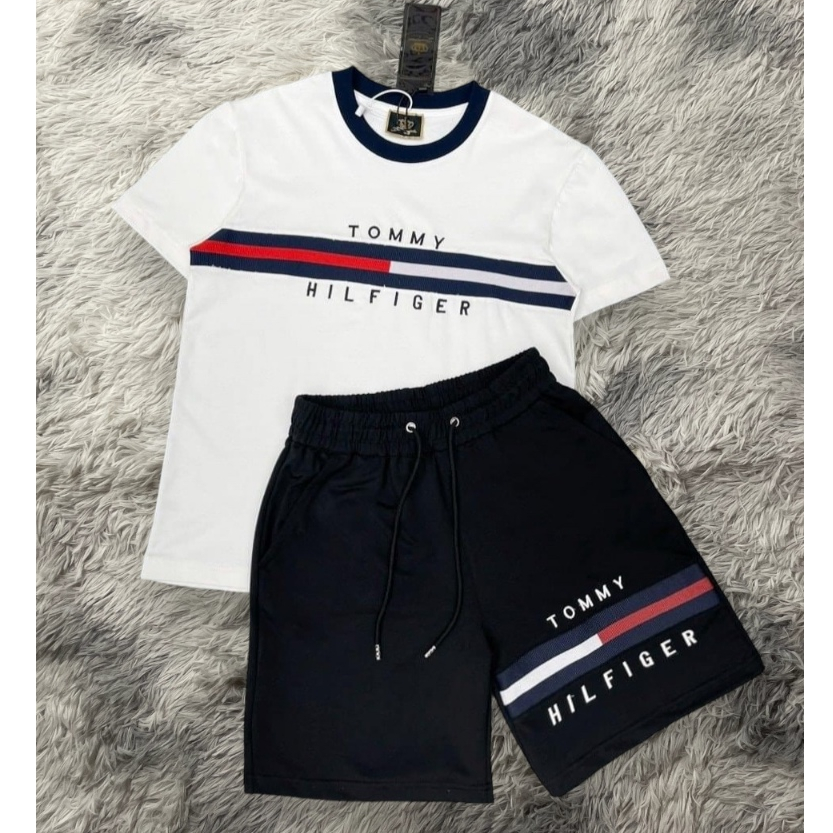 Bộ Cộc Nam TOMMY Mùa hè, Bộ Quần Áo Mùa Hè Phối Họa Tiết TOMMY Phong Cách Boy Phố Chất Cotton