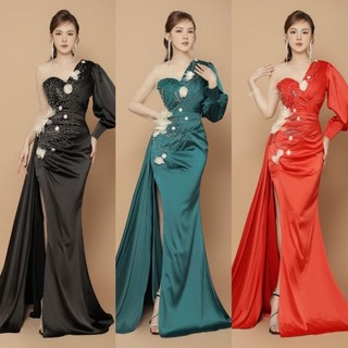 Đầm Dạ hội tay dài đính hoa nổi cao cấp TẶNG KÈM HOA TAI THỜI TRANG