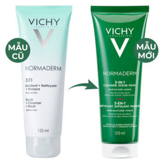 Vichy Sữa Rửa Mặt/ Mặt Nạ/ Tẩy Tế Bào Chết 3 Tác Dụng Vichy Normaderm 3 in 1 Scrub + Cleanser + Mask 125ml