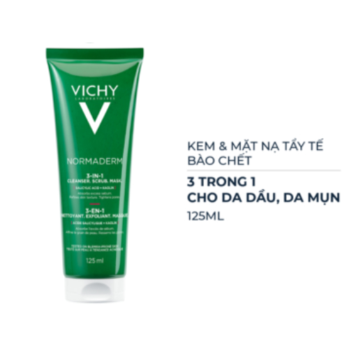 Vichy Sữa Rửa Mặt/ Mặt Nạ/ Tẩy Tế Bào Chết 3 Tác Dụng Vichy Normaderm 3 in 1 Scrub + Cleanser + Mask 125ml
