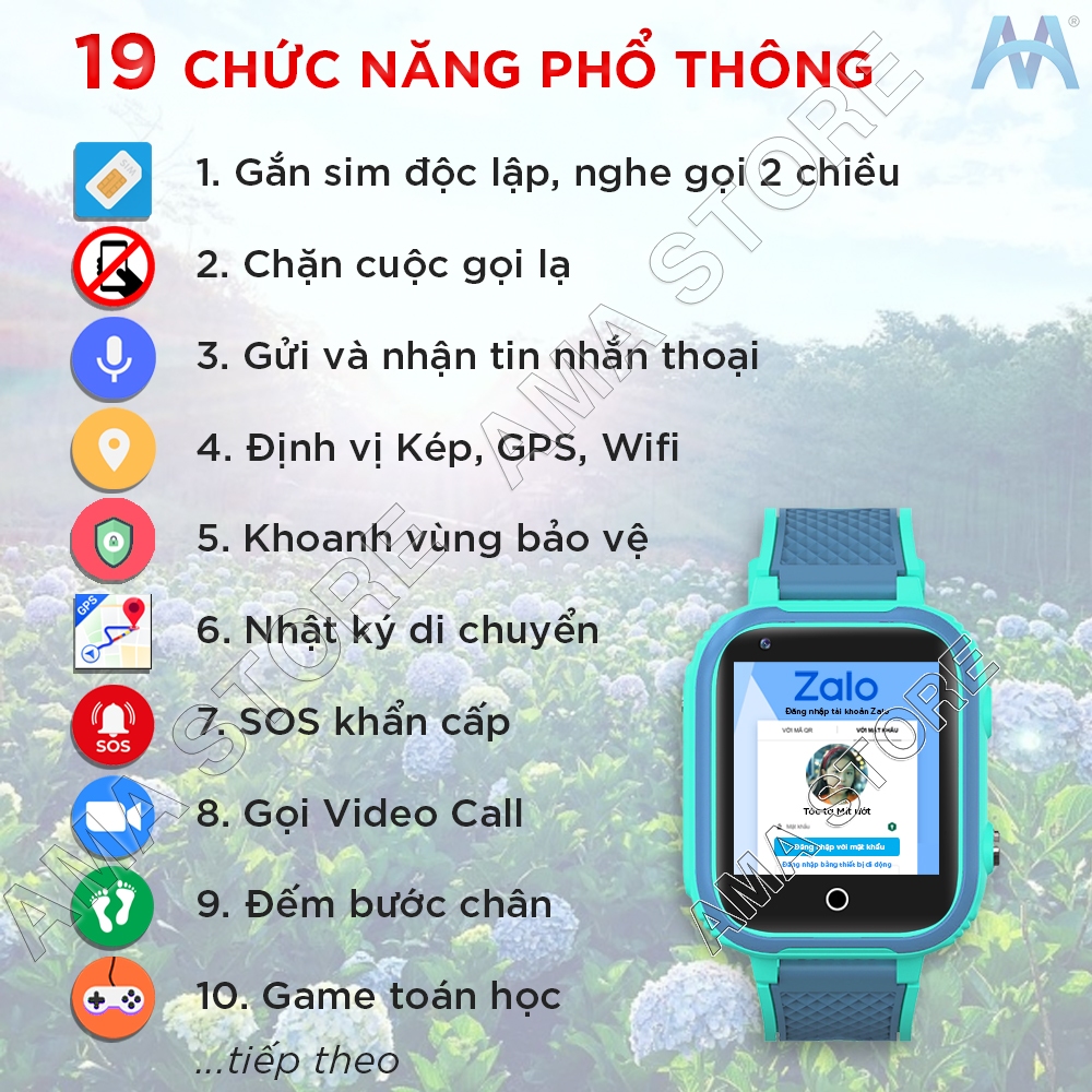 Đồng hồ Thông minh Trẻ em Chống nước Định vị GPS gắn Sim Kết nối Wifi xem Video cho Trẻ em Học sinh AMA Watch LT21