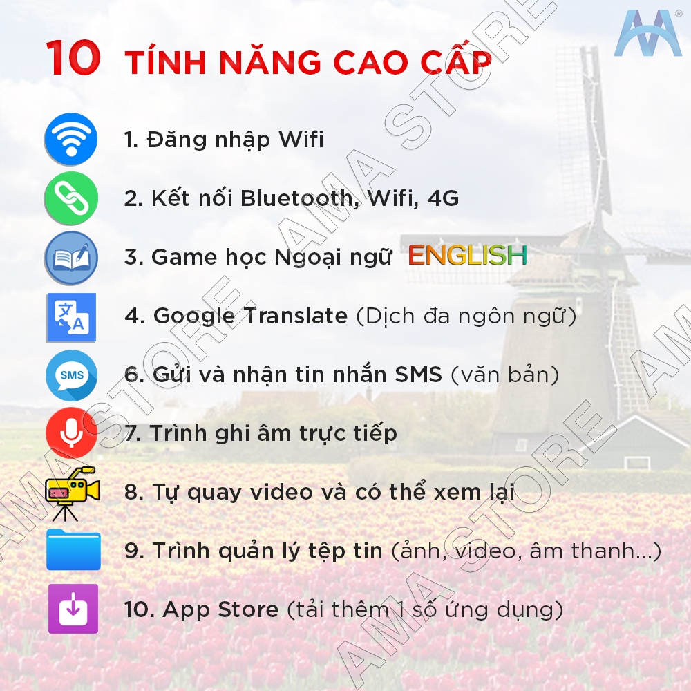 Đồng hồ Thông minh Trẻ em Chống nước Định vị GPS gắn Sim Kết nối Wifi xem Video cho Trẻ em Học sinh AMA Watch LT21