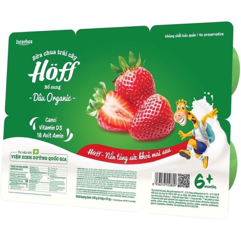 Sữa Chua Chuối/ Dâu Organic Hoff vỉ 6 hộp x 55g