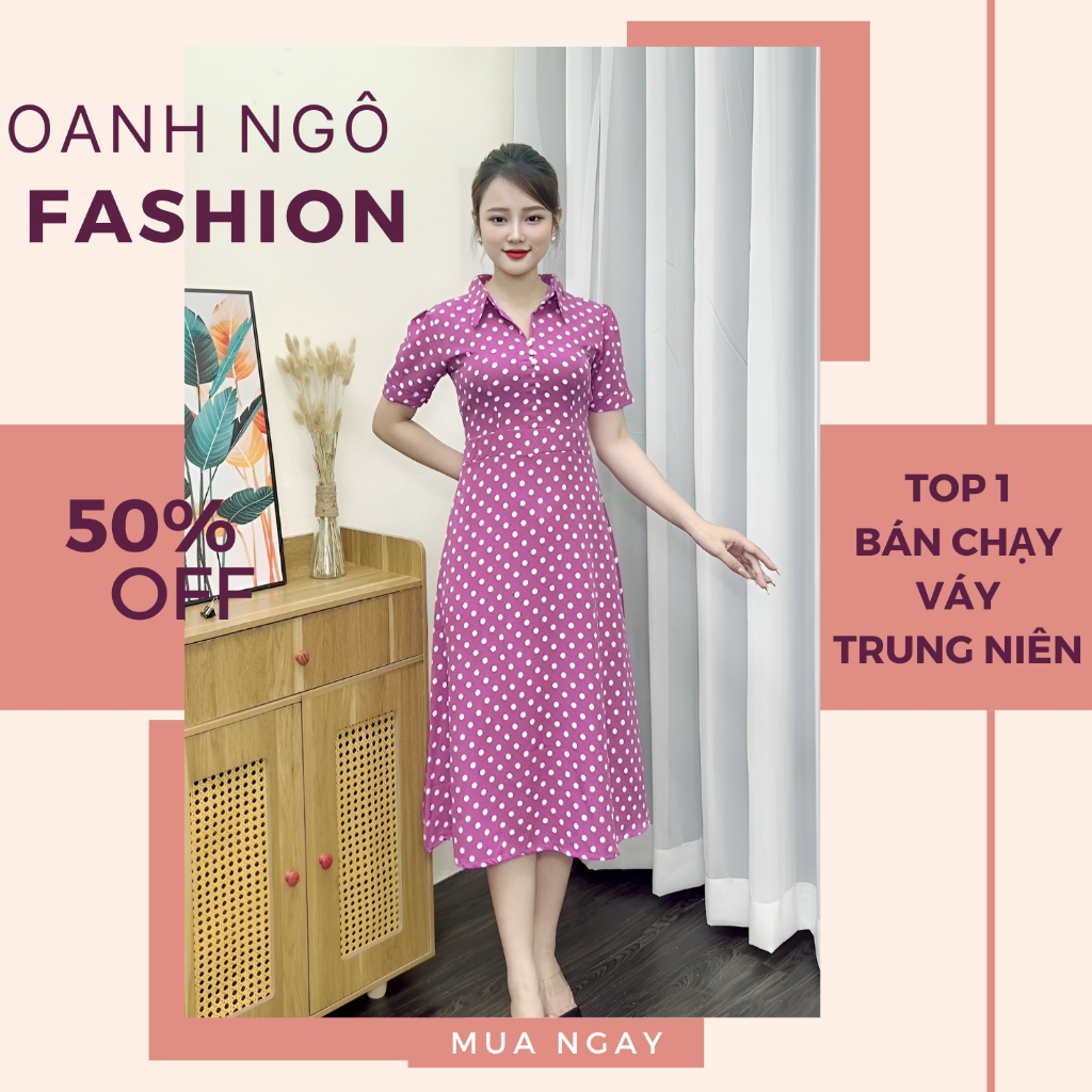 váy trung niên sang trọng cho mẹ chất liệu lụa ý, đầm cho mẹ trung niên thích hợp làm quà tặng mẹ B07