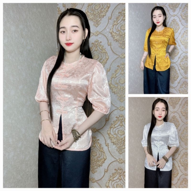 BỘ Lam tay phồng cúc ngọc chất gấm siêu Xjnh