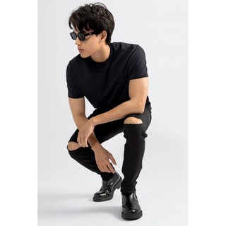 Quần jean nam 10F20DPA101CR1 - Quần Jean nam màu đen rách gối form skinny