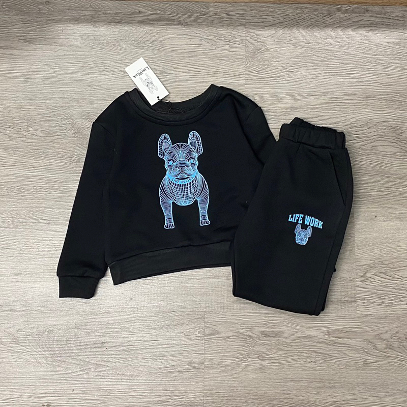 Set bộ nỉ da cá chú chó Life.W xịn xò cho bé trai bé gái size từ 12-35 cân