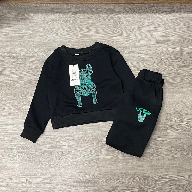 Set bộ nỉ da cá chú chó Life.W xịn xò cho bé trai bé gái size từ 12-35 cân