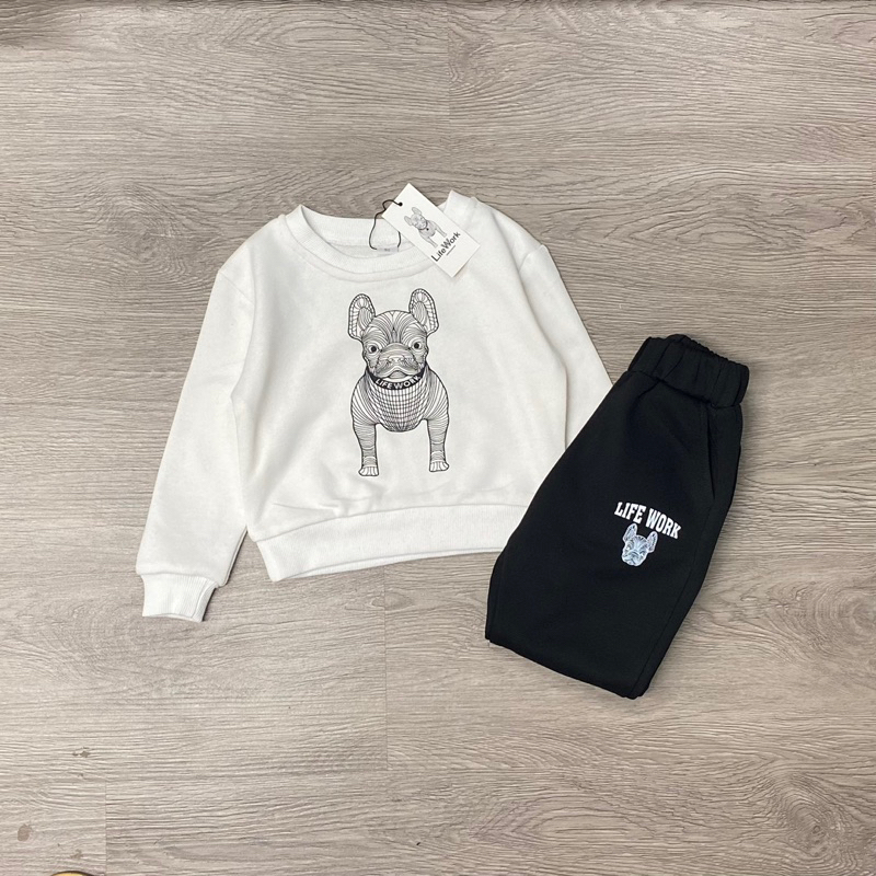 Set bộ nỉ da cá chú chó Life.W xịn xò cho bé trai bé gái size từ 12-35 cân