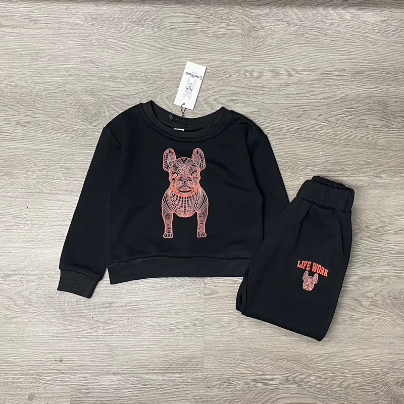 Set bộ nỉ da cá chú chó Life.W xịn xò cho bé trai bé gái size từ 12-35 cân