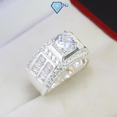 Nhẫn bạc nam S925 đính đá sang trọng, tinh tế đường nét NNA0512 - Trang Sức TNJ