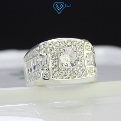 Nhẫn bạc S925 nam đính đá sang trọng bản vuông NNA0510 - Trang Sức TNJ