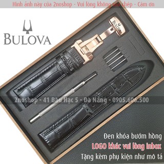 Dây đeo cho đồng hồ Bulova, da bò dập vân cá sấu, chống hút mồ hôi, khoá 2 nút bấm khắc logo theo yêu cầu - D1712