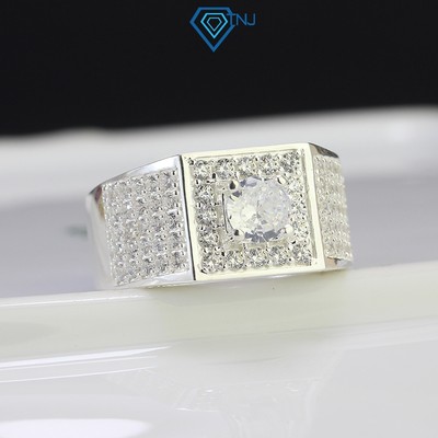 Nhẫn nam bạc thật đính đá mặt vuông sang trọng, trang sức bạc cao cấp S925 NNA0511 - Trang Sức TNJ
