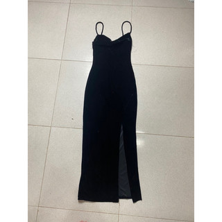 Đầm hai dây nhung cổ đổ dáng dài xẻ đùi Popular 21