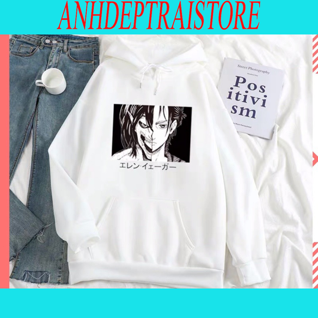 Áo hoodie nỉ dài tay Eren Yeager anime Attack On Titan nam nữ đủ size cực đẹp