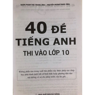 Sách - 40 Đề Tiếng Anh Thi Vào Lớp 10