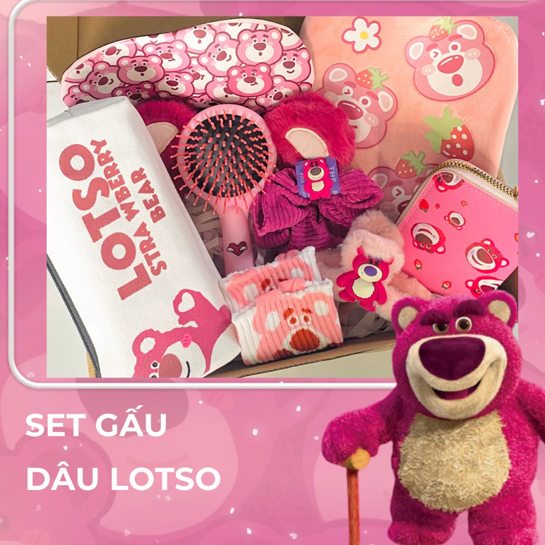 Set Hộp Quà Màu Hồng Gấu LOTSO Tặng Sinh Nhật quà Valentine Nhiều Chi Tiết Cute