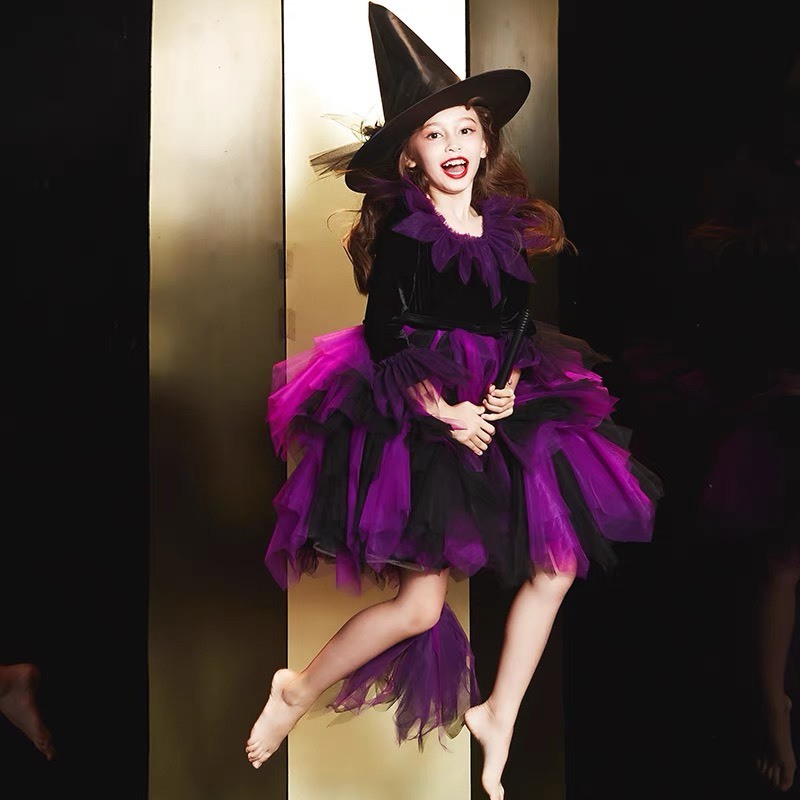 Halloween cho bé. Trang phục hóa trang Halloween. Bộ quần áo phù thủy hóa trang halloween cho bé gái