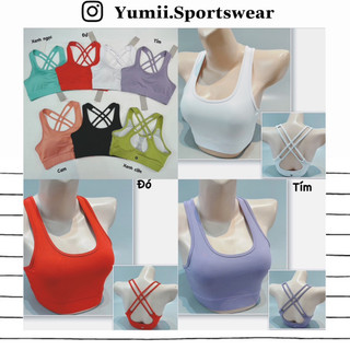 [ Yumii ] Áo Lót Thể Thao Tập Gym Yoga Nữ - Áo Bra Thể Thao Dây Chéo Lưng, Chất Polly Co Giãn, Ôm Body( Kèm Mút Ngực )