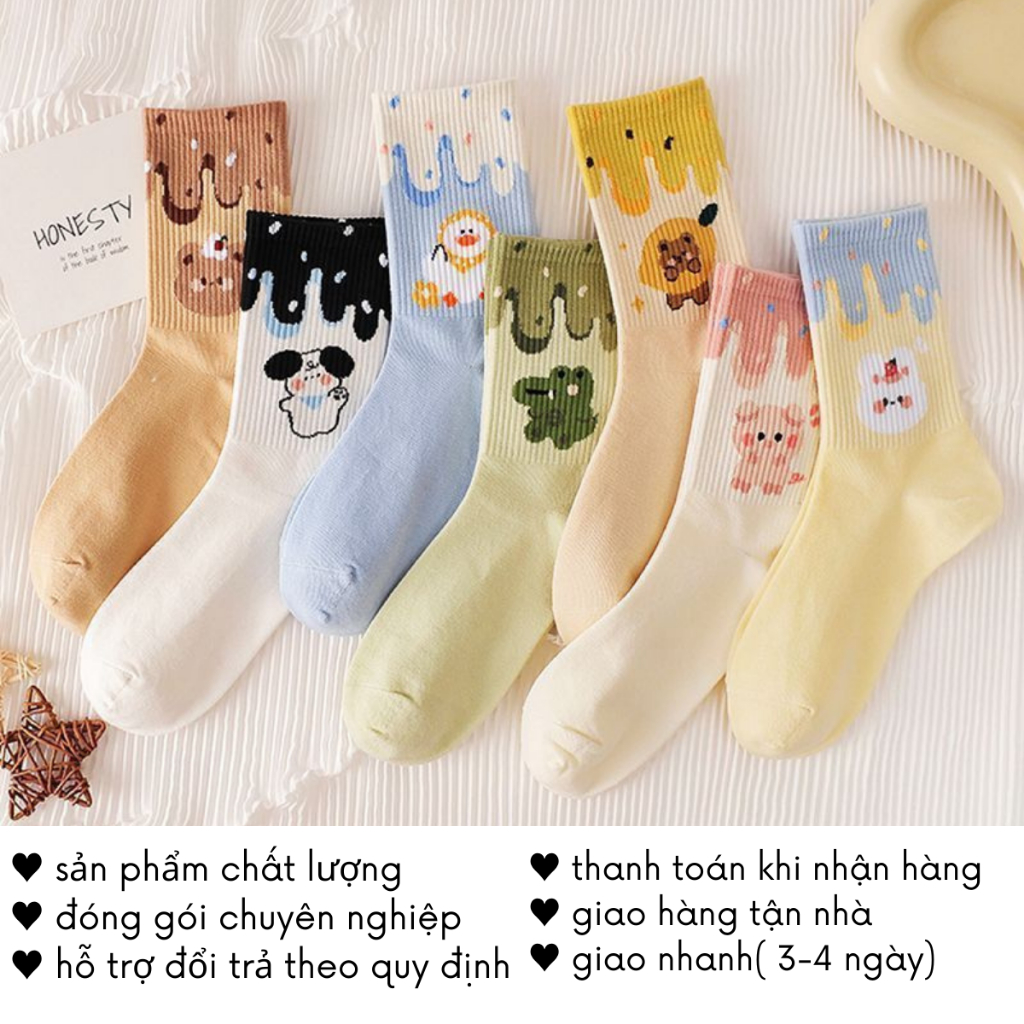 Tất Cute Nhiều Màu Hình Thú Cao Cổ Nam Nữ Thời Trang Hàn Quốc Dễ Thương T45