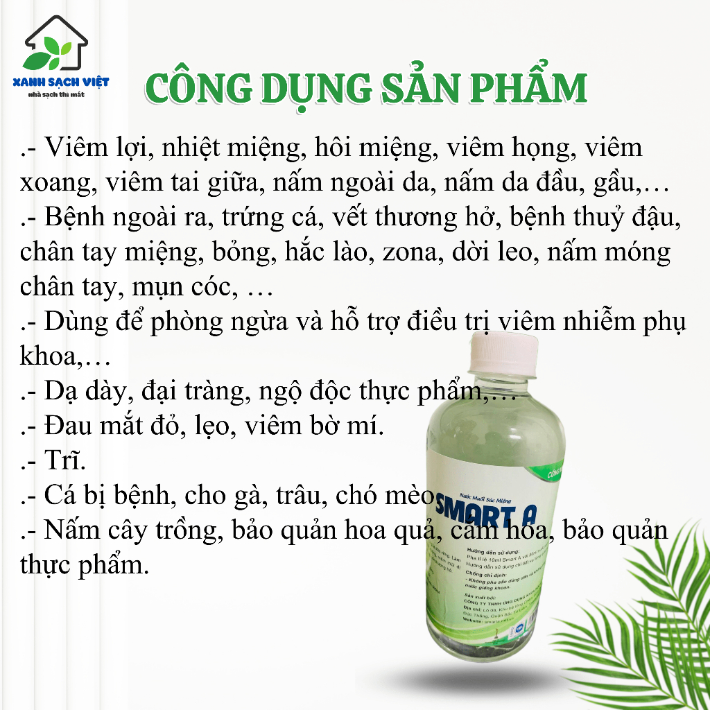 Dung dịch sát khuẩn Smart A nước muối súc miệng an toàn cho gia đình 500ml