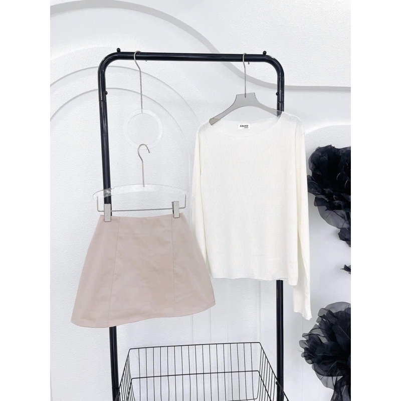 SET CHÂN VÁY NUDE ÁO LEN KEM