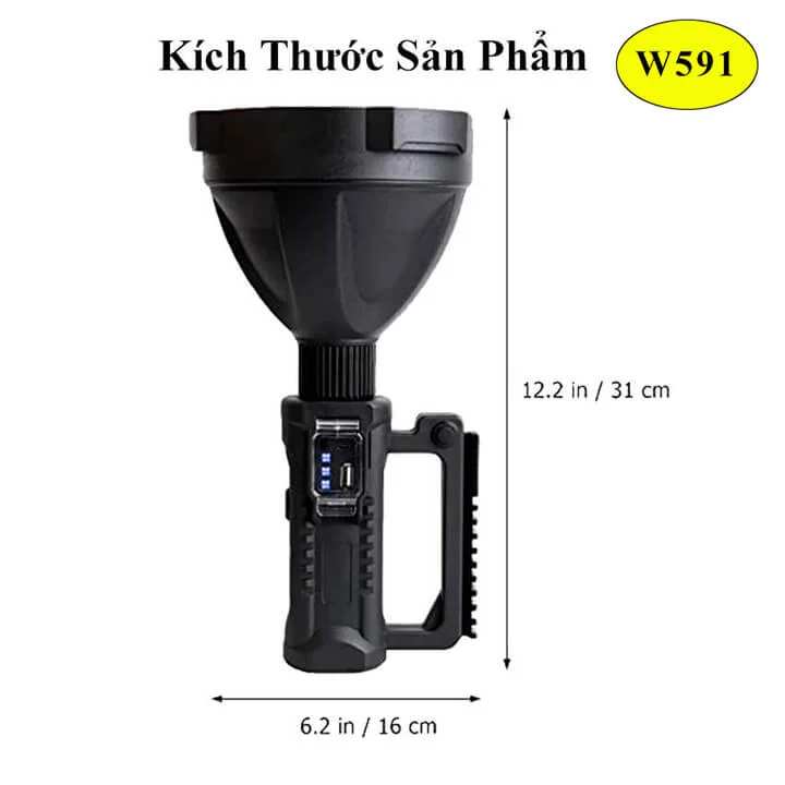 Đèn pin cầm tay siêu sáng w591 chiếu xa 1000m chống thấm nước có chân đế, đèn pin tuần tra