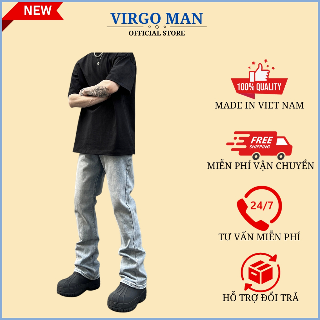 Quần jeans nam ống loe trơn hot trend mới nhất - Quần bò nam ống loe rettro vintage vải bò loại 1 hàng cao cấp
