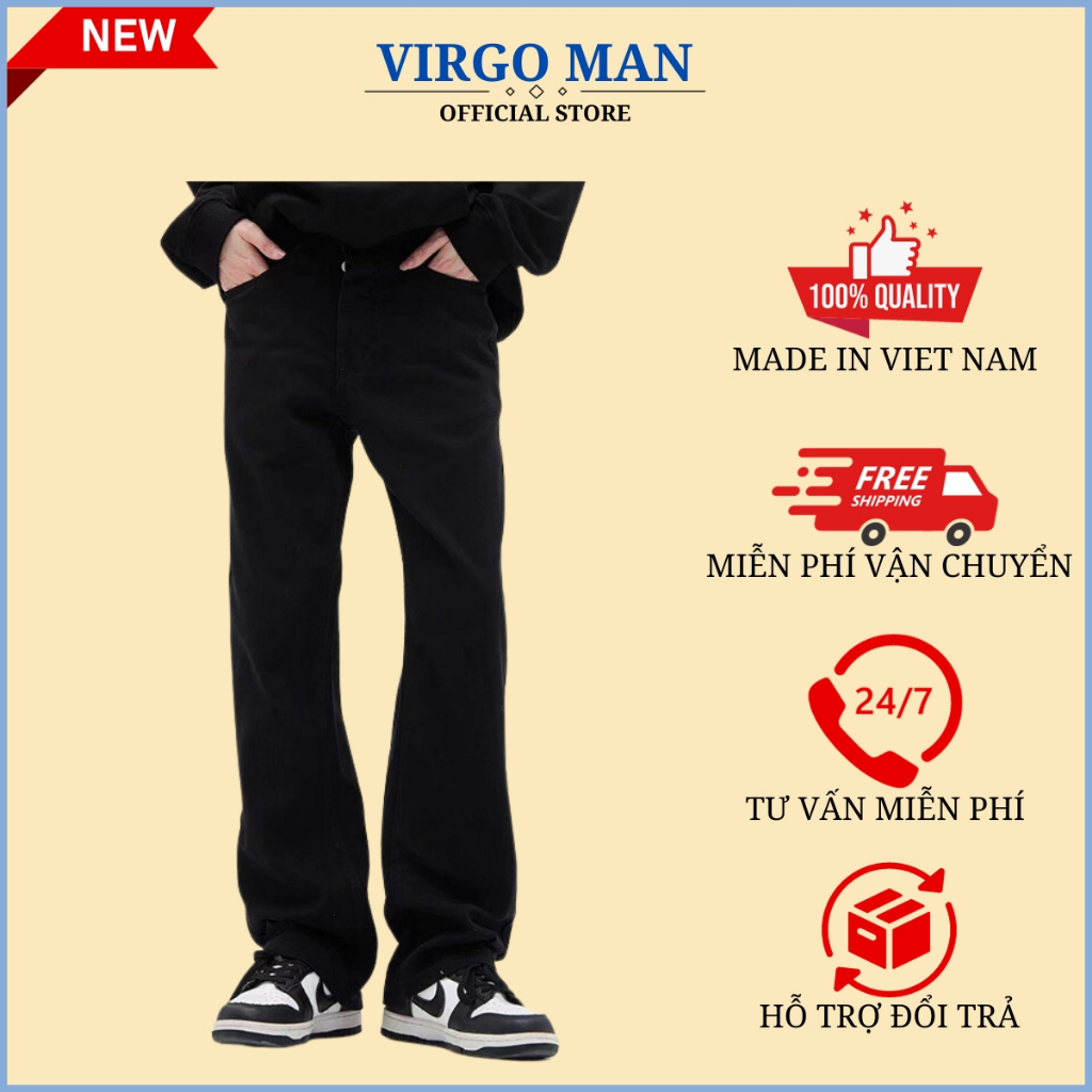 Quần jeans nam ống loe trơn hot trend mới nhất - Quần bò nam ống loe rettro vintage vải bò loại 1 hàng cao cấp