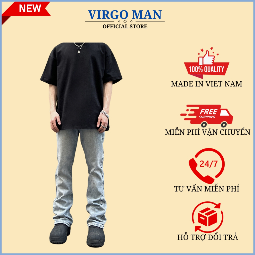 Quần jeans nam ống loe trơn hot trend mới nhất - Quần bò nam ống loe rettro vintage vải bò loại 1 hàng cao cấp