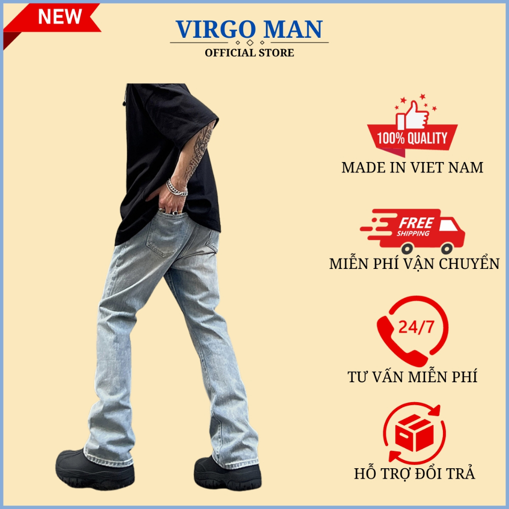 Quần jeans nam ống loe trơn hot trend mới nhất - Quần bò nam ống loe rettro vintage vải bò loại 1 hàng cao cấp