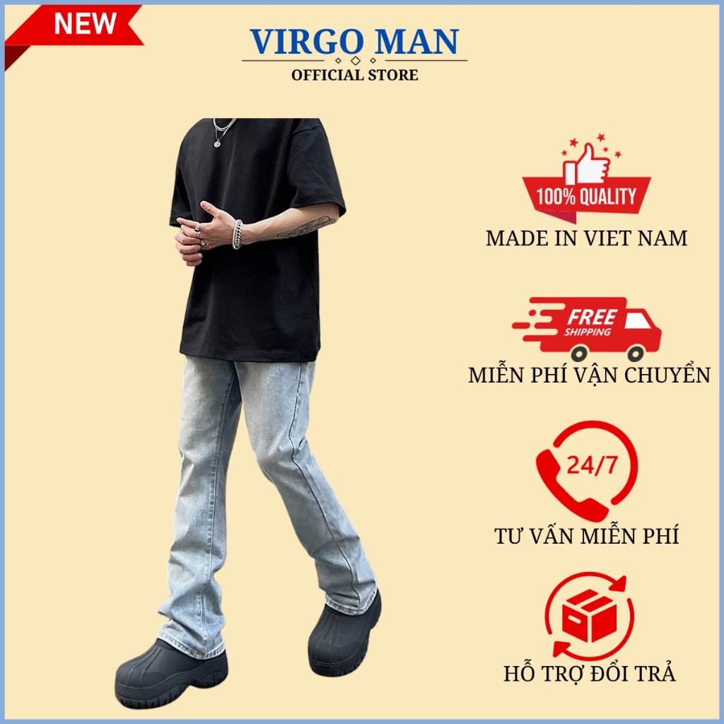 Quần jeans nam ống loe trơn hot trend mới nhất - Quần bò nam ống loe rettro vintage vải bò loại 1 hàng cao cấp