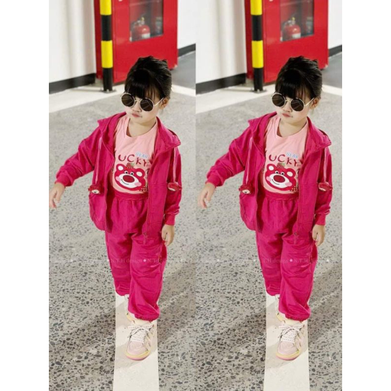 Áo khoát gấu dâu cho bé.áo khoát da cá cho bé gái 8 đến 28kg.hình thật trải sàn ạ