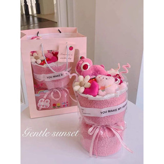 Set quà hoa gấu bông hình gấu dâu siêu dễ thương