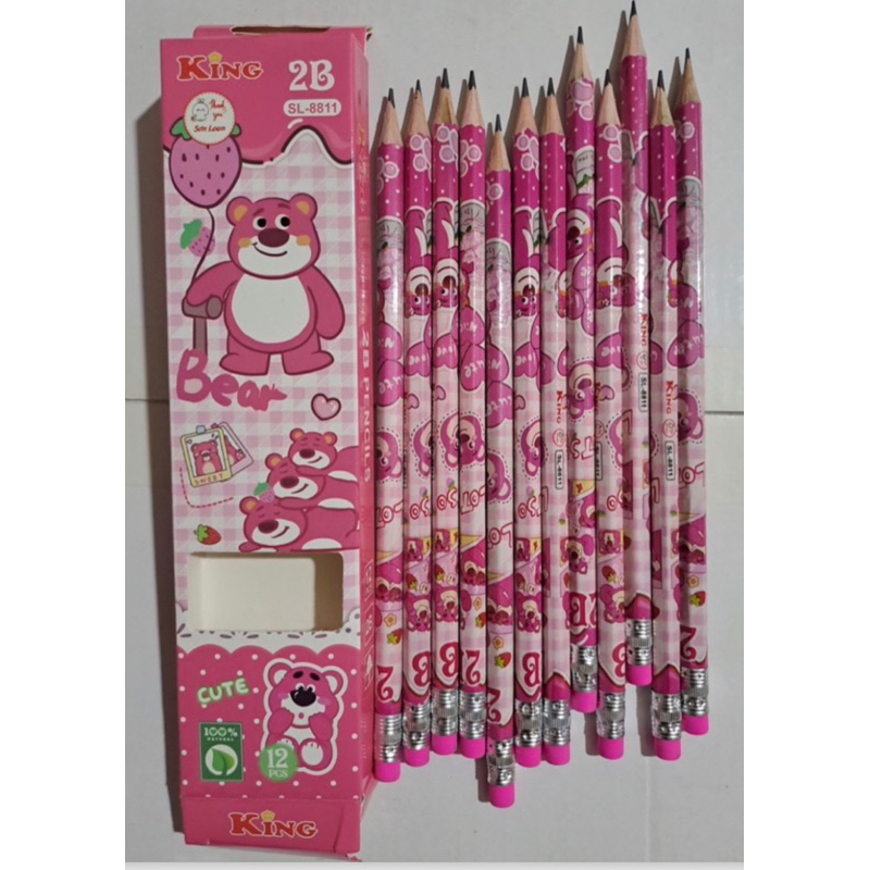 Hộp 12 Cây Bút Chì 2B Hoa Tiết Hoạt Hình Dễ Thương