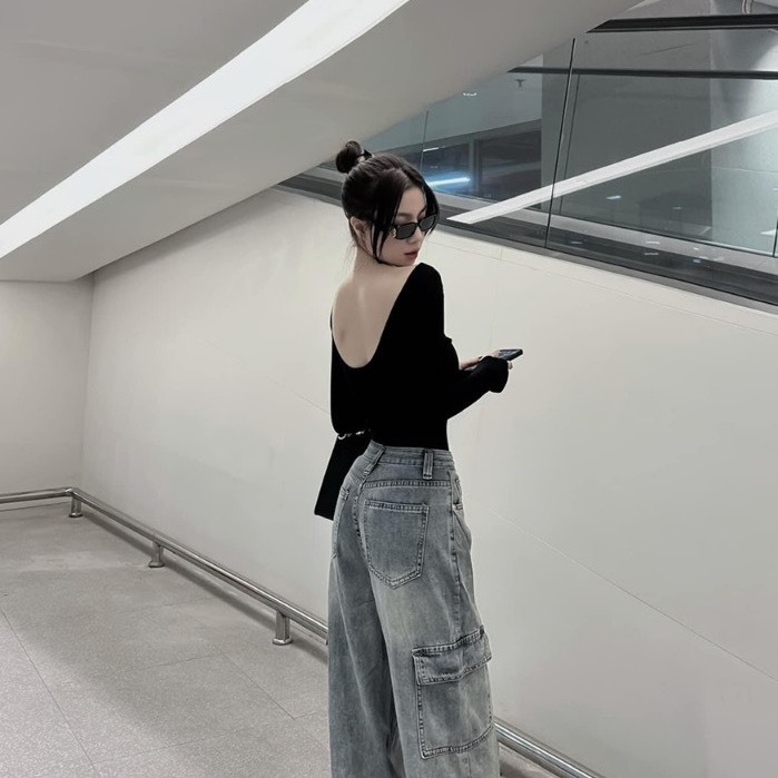 Áo Phông Nữ Dài Tay,Áo phông Kiểu Hở Lưng Siêu Đẹp