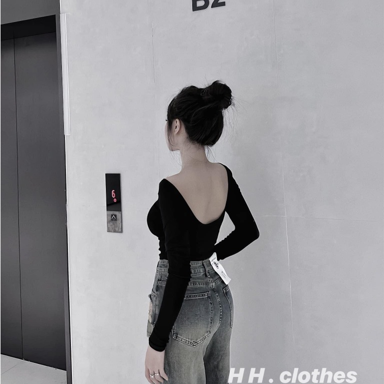 Áo Phông Nữ Dài Tay,Áo phông Kiểu Hở Lưng Siêu Đẹp