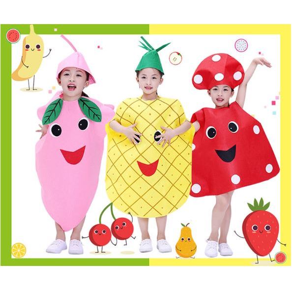 🍄Trang Phục Hóa Trang Hoa Quả - Rau Củ Cho Bé Mầm Non. Bộ Đồ Trái Cây Trẻ Em  Free Size