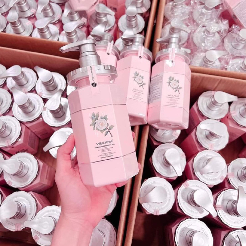Sữa tắm Weilaiya trắng da cánh hoa hồng Damask Hoa trà Nhật Bản 450ml