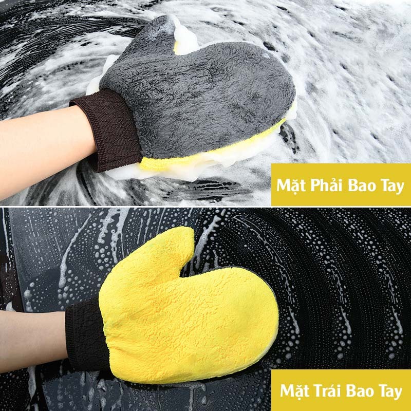 Bao tay rửa xe ô tô, xe máy sợi Microfiber - Gang tay lau bụi đa năng