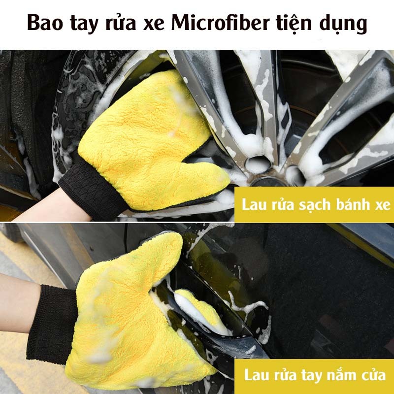 Bao tay rửa xe ô tô, xe máy sợi Microfiber - Gang tay lau bụi đa năng