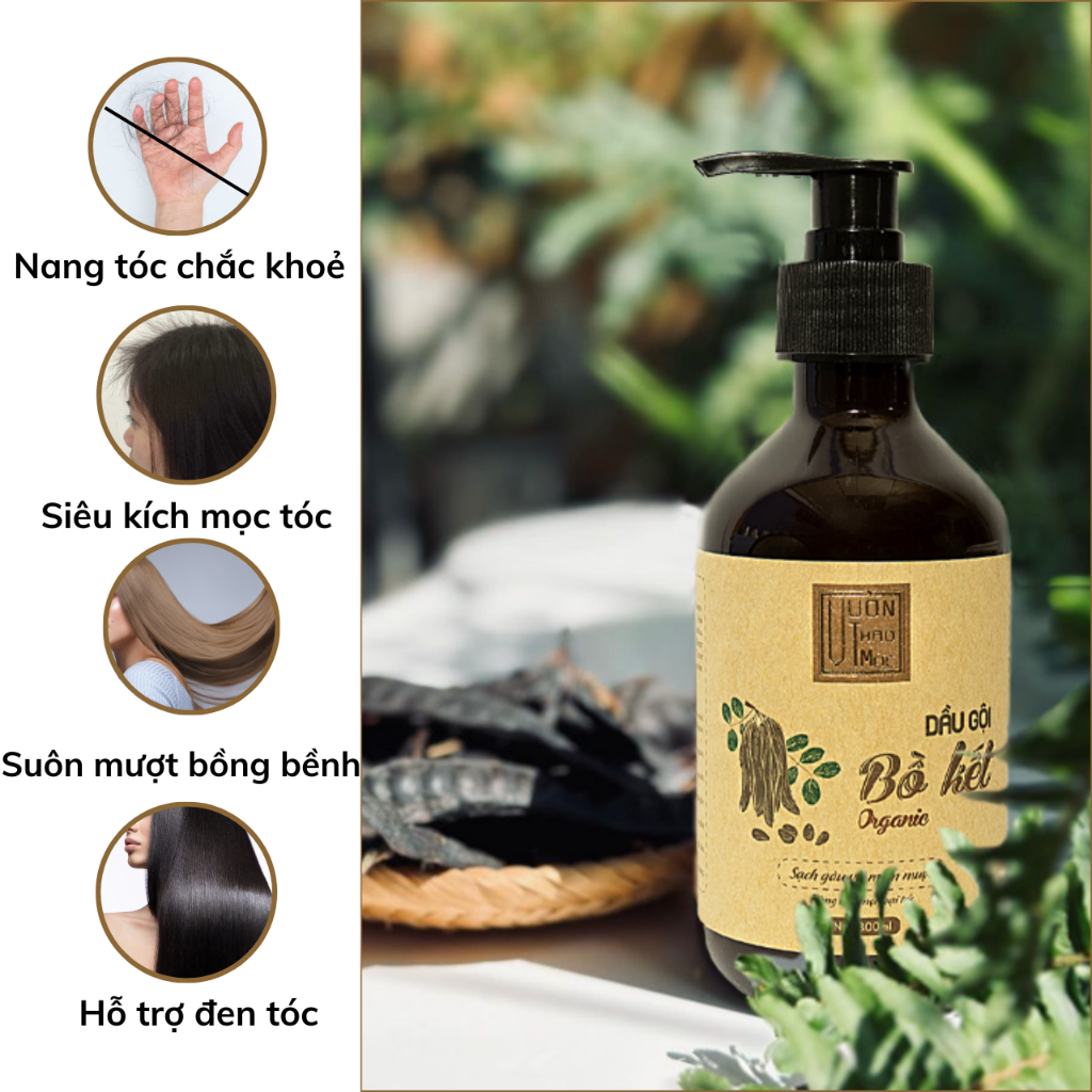 Dầu Gội Bồ Kết VƯỜN THẢO MỘC ORGANIC Dưỡng Tóc Hư Tổn Phục Hồi Tóc Đen Nguyên Bản Chai 300/500ml