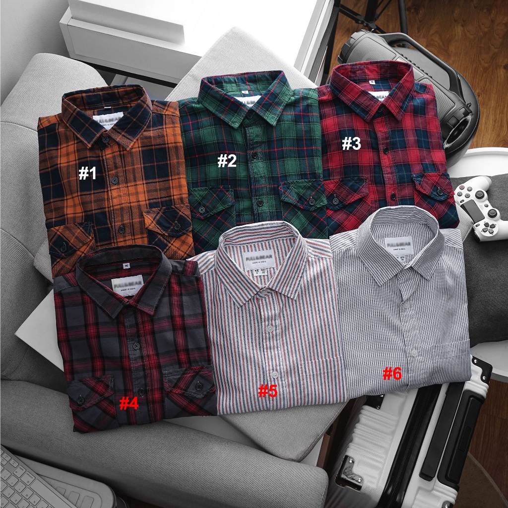Sơ mi nam caro Flannel 2 túi cổ điển